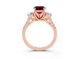 Rose gold Three-Stone Round Cut Garnet Pavé Band with Four-Prong Setting_3