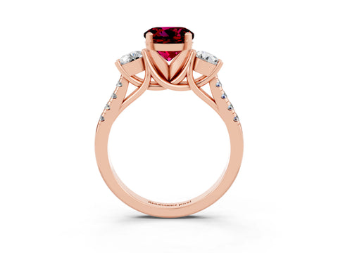 Rose gold Three-Stone Round Cut Garnet Pavé Band with Four-Prong Setting_3