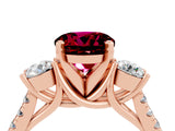 Rose gold Three-Stone Round Cut Garnet Pavé Band with Four-Prong Setting_4