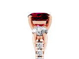 Rose gold Three-Stone Round Cut Garnet Pavé Band with Four-Prong Setting_5