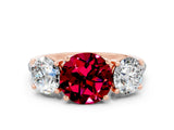 Rose gold Three-Stone Round Cut Garnet Ring with Pavé Band and Prong Setting_12