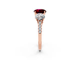 Rose gold Three-Stone Round Cut Garnet Ring with Pavé Band and Prong Setting_14