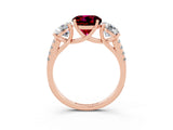 Rose gold Three-Stone Round Cut Garnet Ring with Pavé Band and Prong Setting_15