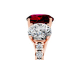 Rose gold Three-Stone Round Cut Garnet Ring with Pavé Band and Prong Setting_17