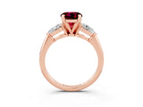 Rose gold Three-Stone Round Cut Garnet Ring with Pear Side Stones and Four-Prong Setting_3
