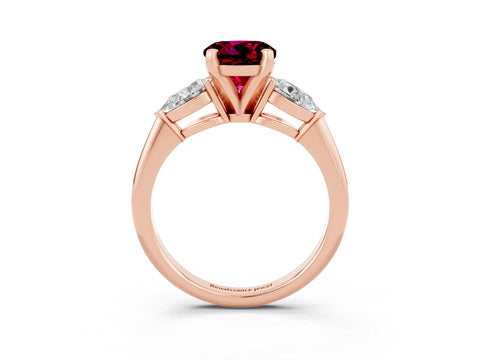 Rose gold Three-Stone Round Cut Garnet Ring with Pear Side Stones and Four-Prong Setting_3