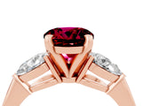 Rose gold Three-Stone Round Cut Garnet Ring with Pear Side Stones and Four-Prong Setting_4