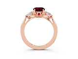 Rose gold Three-Stone Round Cut Garnet Ring with Pear  Side Stones in Four-Prong Setting_15