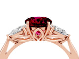 Rose gold Three-Stone Round Cut Garnet Ring with Pear  Side Stones in Four-Prong Setting_16