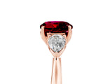 Rose gold Three-Stone Round Cut Garnet Ring with Pear  Side Stones in Four-Prong Setting_17