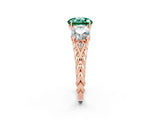 Rose gold Three-Stone Round Cut Green Sapphire Braided Band Ring with Four-Prong Setting_14