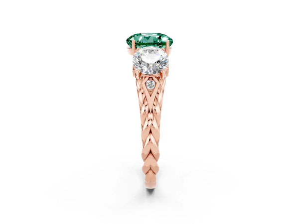 Rose gold Three-Stone Round Cut Green Sapphire Braided Band Ring with Four-Prong Setting