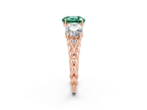 Rose gold Three-Stone Round Cut Green Sapphire Braided Band Ring with Four-Prong Setting_14