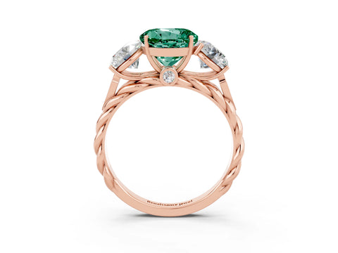 Rose gold Three-Stone Round Cut Green Sapphire Braided Band Ring with Four-Prong Setting_15