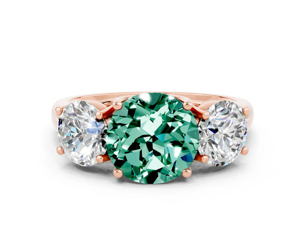 Rose gold Three-Stone Round Cut Green Sapphire Engagement Ring with Prong Setting