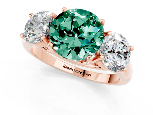 Rose gold Three-Stone Round Cut Green Sapphire Engagement Ring with Prong Setting