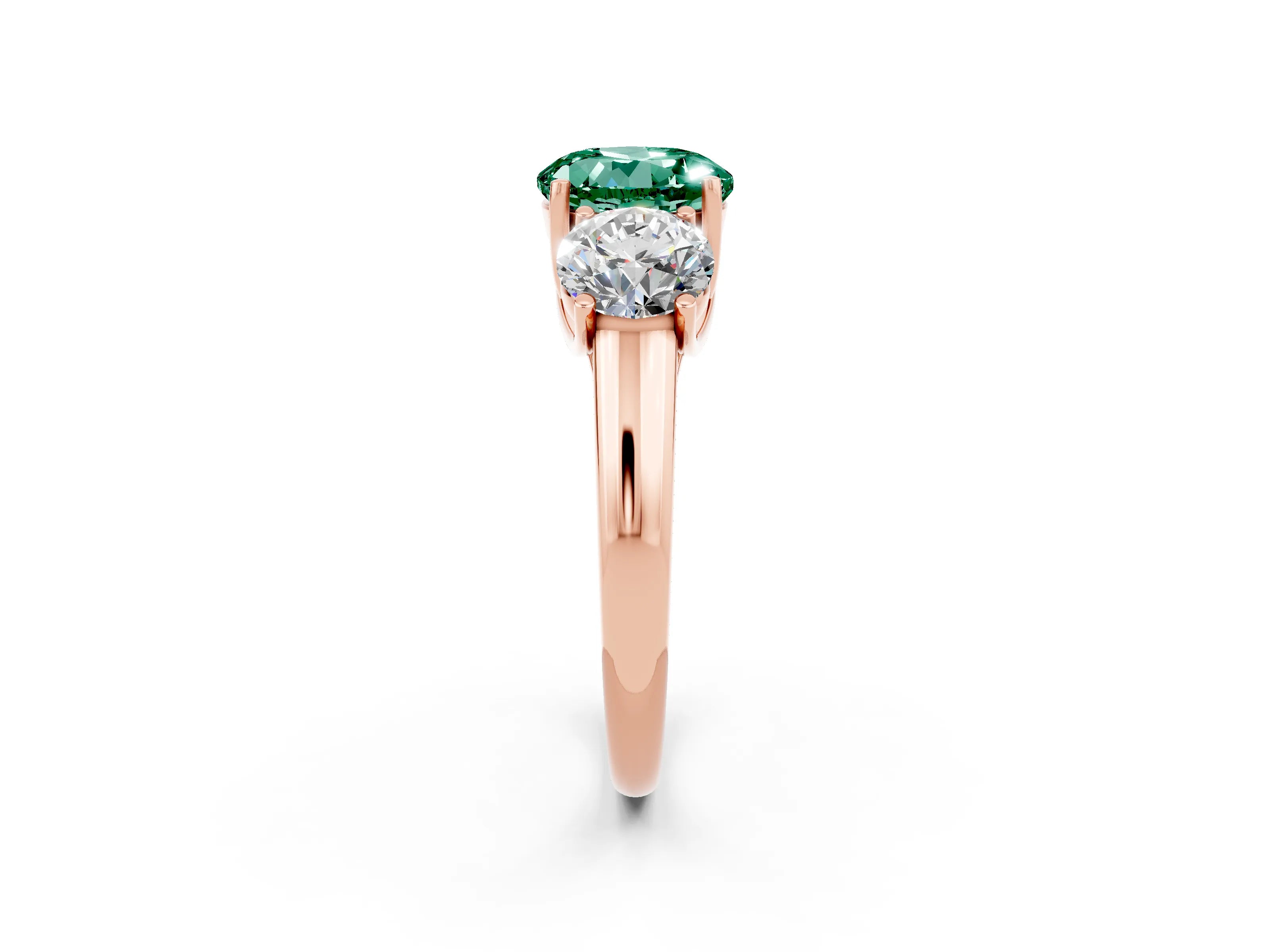 Rose gold Three-Stone Round Cut Green Sapphire Engagement Ring with Prong Setting_2