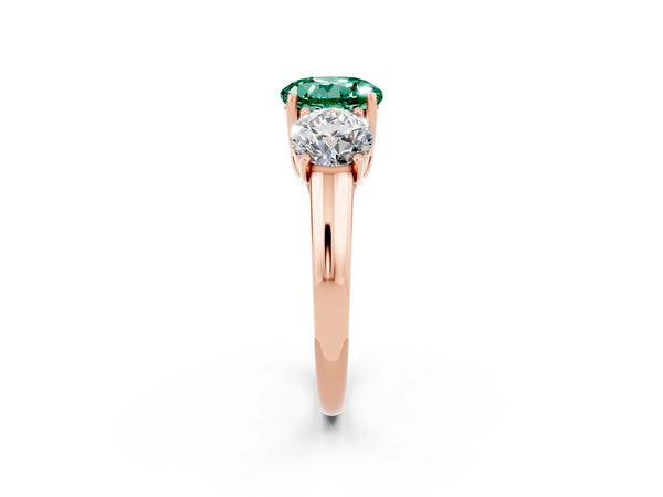 Rose gold Three-Stone Round Cut Green Sapphire Engagement Ring with Prong Setting
