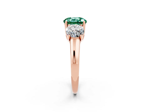 Rose gold Three-Stone Round Cut Green Sapphire Engagement Ring with Prong Setting_2