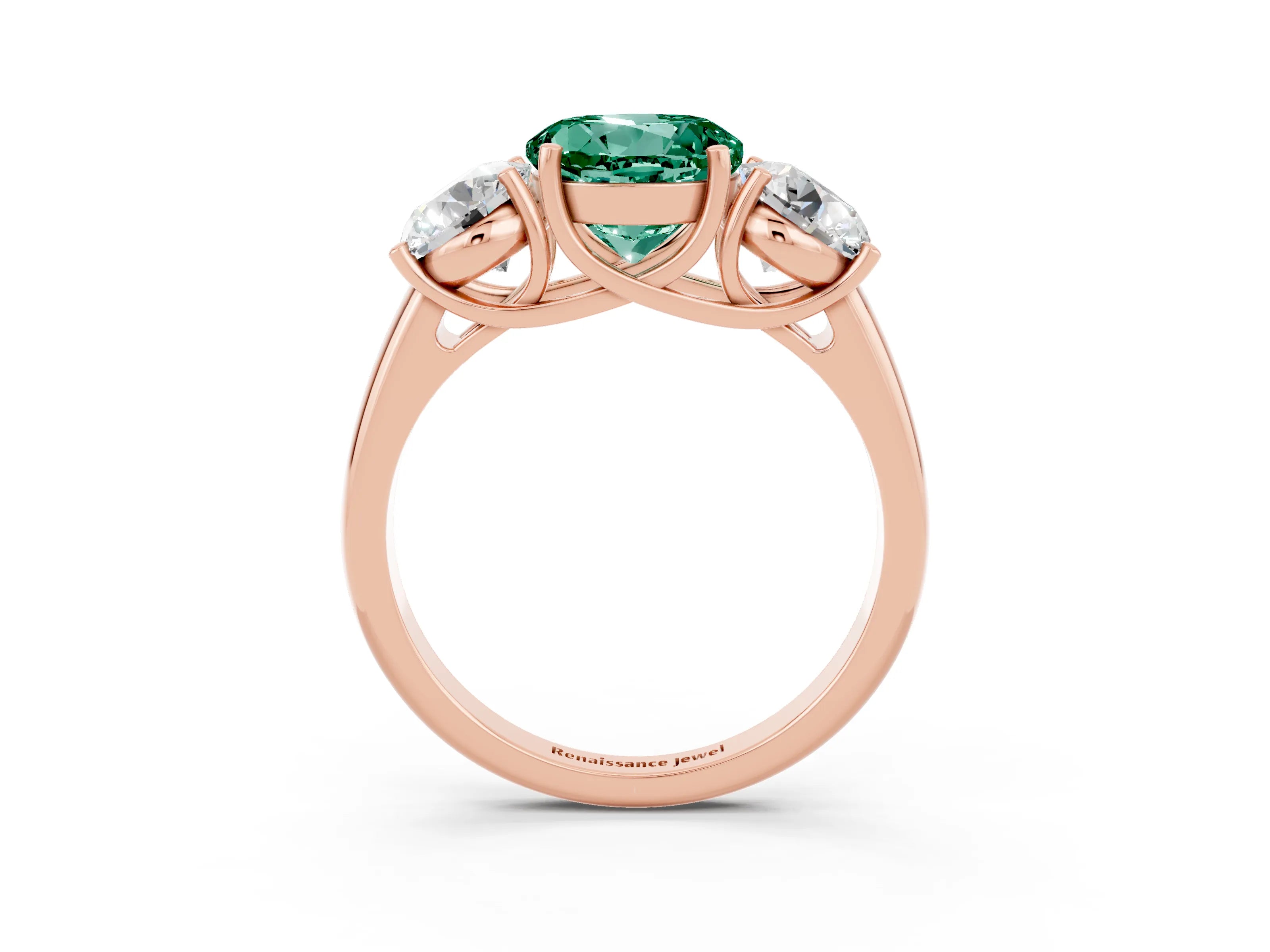 Rose gold Three-Stone Round Cut Green Sapphire Engagement Ring with Prong Setting_3