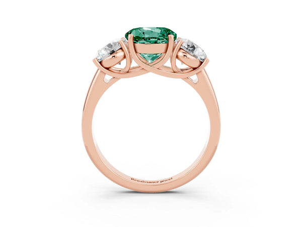 Rose gold Three-Stone Round Cut Green Sapphire Engagement Ring with Prong Setting
