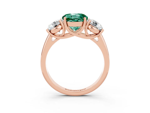 Rose gold Three-Stone Round Cut Green Sapphire Engagement Ring with Prong Setting_3