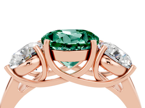 Rose gold Three-Stone Round Cut Green Sapphire Engagement Ring with Prong Setting_4