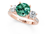 Rose gold Three-Stone Round Cut Green Sapphire Pavé Band with Four-Prong Setting_1
