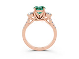 Rose gold Three-Stone Round Cut Green Sapphire Pavé Band with Four-Prong Setting_3