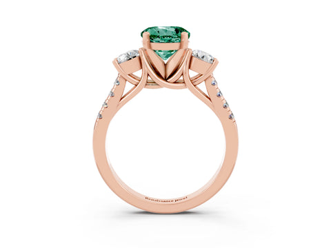 Rose gold Three-Stone Round Cut Green Sapphire Pavé Band with Four-Prong Setting_3
