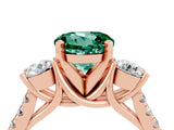 Rose gold Three-Stone Round Cut Green Sapphire Pavé Band with Four-Prong Setting_4