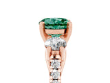 Rose gold Three-Stone Round Cut Green Sapphire Pavé Band with Four-Prong Setting_5