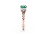Rose gold Three-Stone Round Cut Green Sapphire Ring with Pavé Band and Prong Setting_14