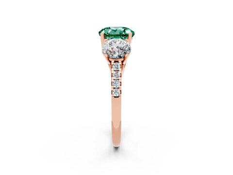 Rose gold Three-Stone Round Cut Green Sapphire Ring with Pavé Band and Prong Setting_14