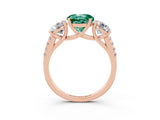 Rose gold Three-Stone Round Cut Green Sapphire Ring with Pavé Band and Prong Setting_15