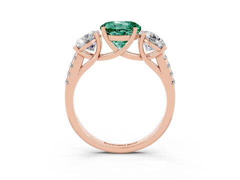 Rose gold Three-Stone Round Cut Green Sapphire Ring with Pavé Band and Prong Setting_15