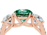 Rose gold Three-Stone Round Cut Green Sapphire Ring with Pavé Band and Prong Setting_16