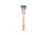 Rose gold Three-Stone Round Cut Green Sapphire Ring with Pear Side Stones and Four-Prong Setting_2