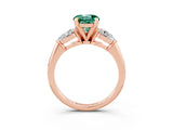 Rose gold Three-Stone Round Cut Green Sapphire Ring with Pear Side Stones and Four-Prong Setting_3
