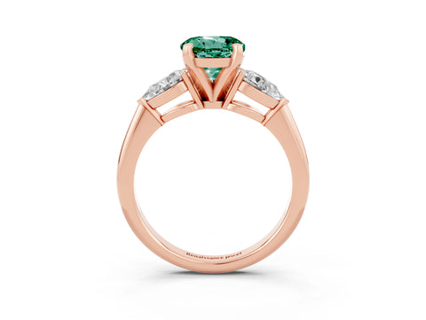 Rose gold Three-Stone Round Cut Green Sapphire Ring with Pear Side Stones and Four-Prong Setting_3