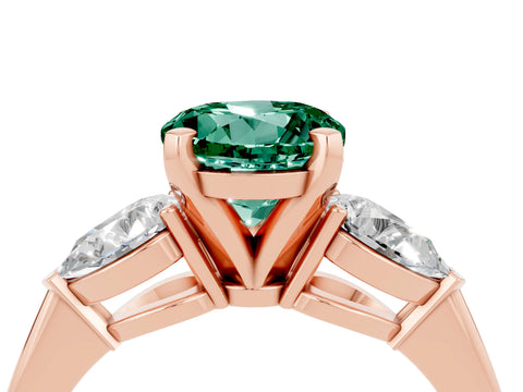 Rose gold Three-Stone Round Cut Green Sapphire Ring with Pear Side Stones and Four-Prong Setting_4
