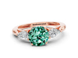 Rose gold Three-Stone Round Cut Green Sapphire Ring with Pear  Side Stones in Four-Prong Setting_12