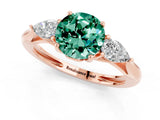 Rose gold Three-Stone Round Cut Green Sapphire Ring with Pear  Side Stones in Four-Prong Setting_13
