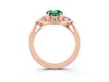 Rose gold Three-Stone Round Cut Green Sapphire Ring with Pear  Side Stones in Four-Prong Setting_15