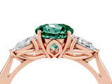 Rose gold Three-Stone Round Cut Green Sapphire Ring with Pear  Side Stones in Four-Prong Setting_16