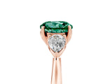 Rose gold Three-Stone Round Cut Green Sapphire Ring with Pear  Side Stones in Four-Prong Setting_17