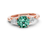 Rose gold Three-Stone Round Cut Green Sapphire Ring with Pear  Side Stones in Four-Prong Setting_36