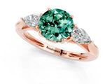 Rose gold Three-Stone Round Cut Green Sapphire Ring with Pear  Side Stones in Four-Prong Setting_37