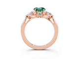 Rose gold Three-Stone Round Cut Green Sapphire Ring with Pear  Side Stones in Four-Prong Setting_39