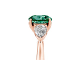 Rose gold Three-Stone Round Cut Green Sapphire Ring with Pear  Side Stones in Four-Prong Setting_41
